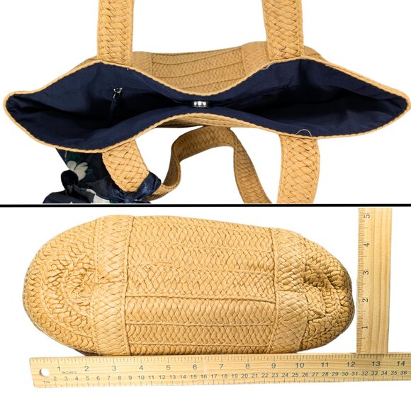 Draper James Woven Natural Raffia Jute Medium Lined Tote Bag w/Twilly Scarf - Picture 4 of 8